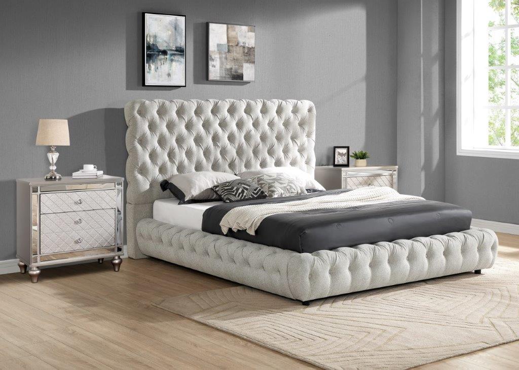 Queen Flory Upholstered Bedframe 5112 in New Dove Grey Fabric